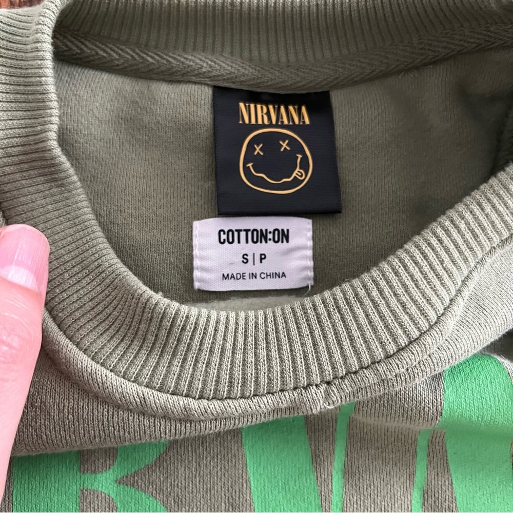 Nirvana Green Multicolor Smiley Face Overdyed Swe… - image 6